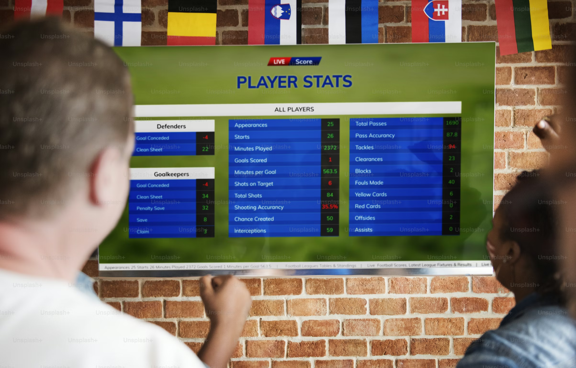 Football fans looking at stats